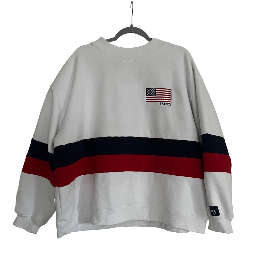 Fancy Sweatshirt Unisex L/XL White American Flag Colorblock Good Crewneck Fleece